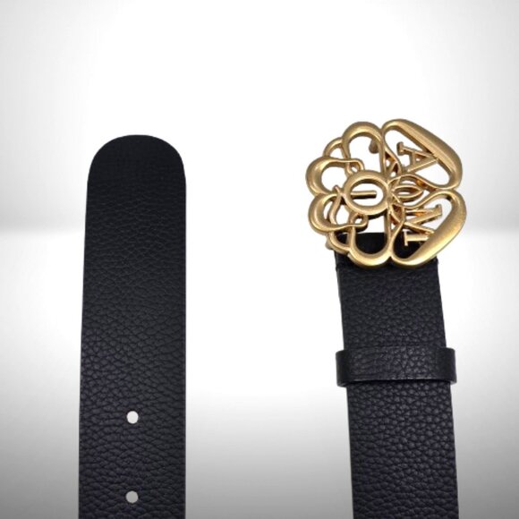 Alexander McQueen Black Pebbled Leather Belt w/ Gold “AM” Monogram Buckle — Size - Picture 5 of 8